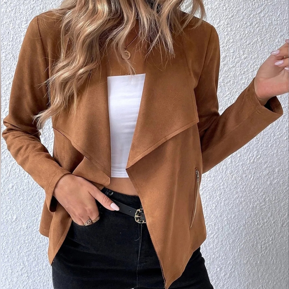 Cascade Chic Collared Jacket - Camel - image 1